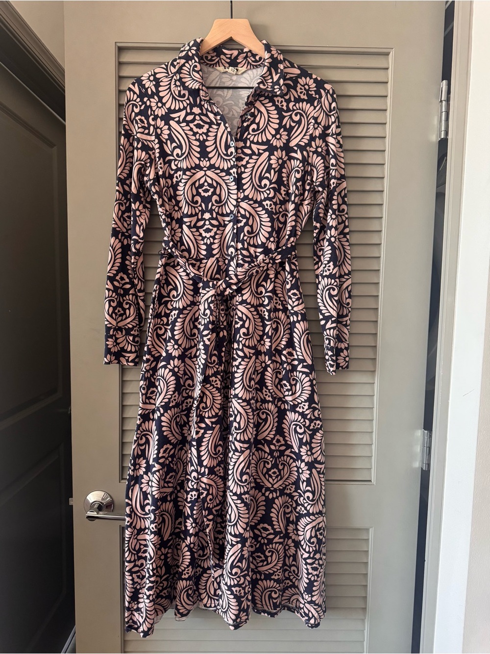 Boden | Marcia Abstract Paisley Jersey Shirt Dress w/ Waist Tie Belt ~ US 8R - Picture 4 of 8